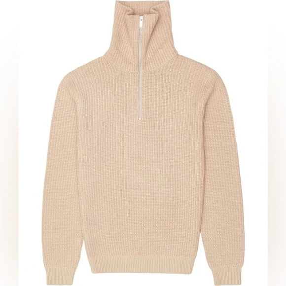 REISS NWT Fox Textured Funnel Neck Jumper Beige Half-Zip Sweater Quarter Zip - Picture 10 of 11